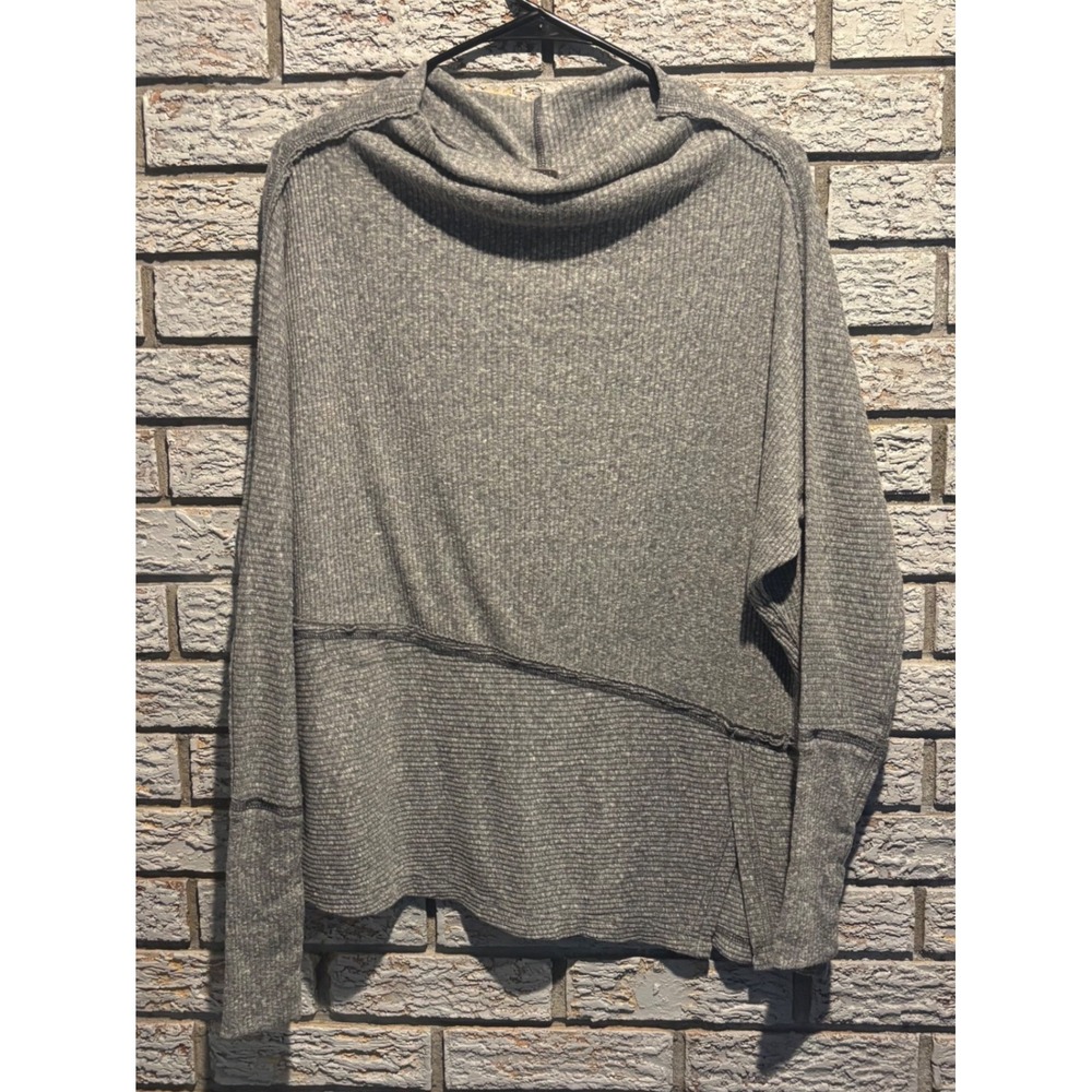 We The Free Free People Gray Ribbed Cowl Neck Oversized Sweater XS